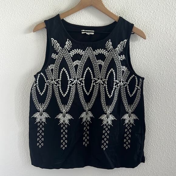 Madewell Tops - Madewell Black White Embroidered Boho Printed Tank Top Blouse Medium